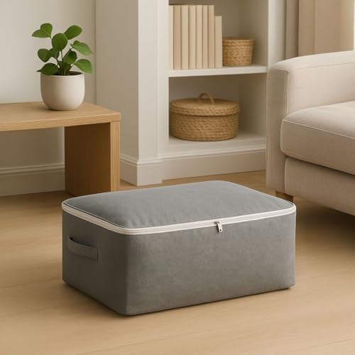 Deconox 4 Adet Büyük Boy Bazaaltı Kalın Kumaş Hurç | Kazak Yastık Çok Amaçlı Yatakaltı Düzenleme Hurcu Gri (64cmx45cmx20cm) - Görsel 4