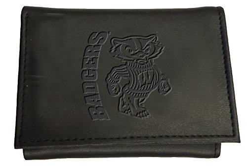 Team Sports America NCAA Wisconsin-Madison Badgers Black Wallet | Tri-Fold | Officially Licensed Stamped Logo | Made of Leather | Money and Card Organizer | Gift Box Included