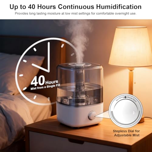 5L Humidifier For Bedroom And Large Rooms, Top Fill Cool Mist Ultrasonic Air Humidifier With Long Lasting Up To 40 Hours, Quiet Operation, 360 Degree Rotating Nozzle And Essential Oil Box - 3