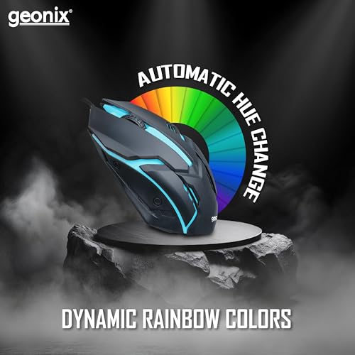 GEONIX Vigor R7 Wired Gaming Mouse with 1200 DPI, PVC Cable, 3 Buttons, Center Click, 1 Year Warranty (Black Red) view 2