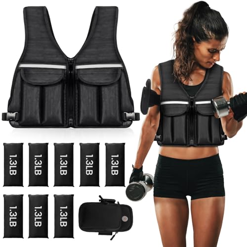 Prodigen Adjustable Weighted Vest, 0-12 lb Weight Vest for Women and Man with 8 Removable Sandbag and Pocket | Weighted Vest for Walking, Running, Weight Loss, Strength Training, and Home Workouts