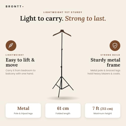 Image of Brontt 7ft Metal Steam Iron Stand for Clothes | Garment Steamer Stand & Rack | Wood Hanger Stand for Steam Iron Handheld for Clothes | Foldable Cloth Stand for Shop & Home | Dress & Coat Hanger Stand