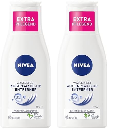 NIVEA Wasserfester Augen Make-Up Entferner (125 ml), sanfter Make-Up Entferner mit Kamillen-Extrakt und Provitamin B5, entfernt selbst wasserfeste Mascara und Make-Up (Packung mit 2)
