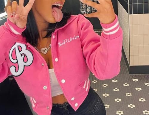 ACEFAST INC Womens Crop Varsity Jacket Letterman Baseball Jacket Bomber Vintage Y2k Streetwear Short Coat2