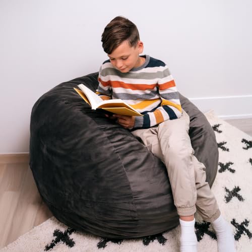 Image of Big Joe Fuf 3.5Ft Foam Bean Bag Chair for Kids, Teens, Teddy Gray Plush Soft Polyester, 3.5 Foot Large Ultra-Soft Seat for Gaming, Bedroom, Reading Nook | Premium Shredded Foam Filled, Plush, Safe for Kids Ages 3 and Up, Supports Up to 200 lbs