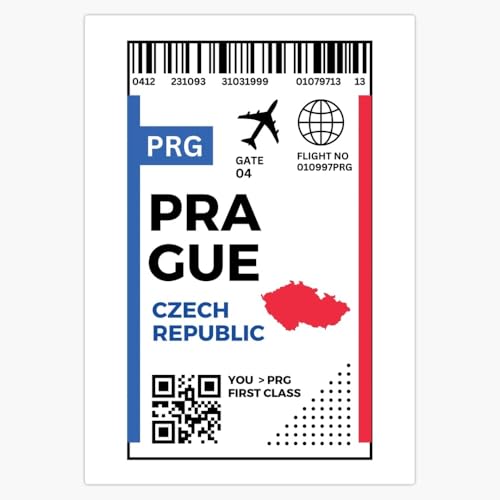Prague Czech Republic Flight Ticket Boarding Pass Travel Souvenir European 5" Vinyl Magnetic Sticker Decal Magnet