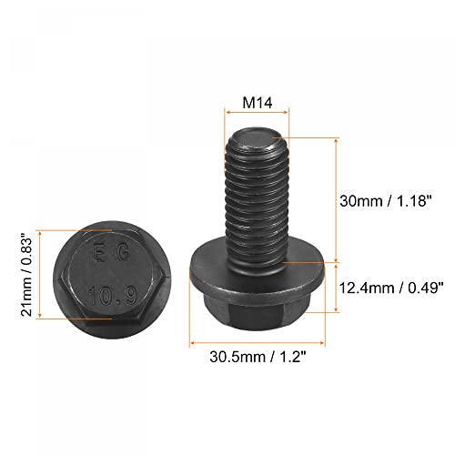 Image of uxcell Metric M14x30mm Hex Flange Bolts, 4pcs 10.9 Grade Carbon Steel Hexagon Head Screws