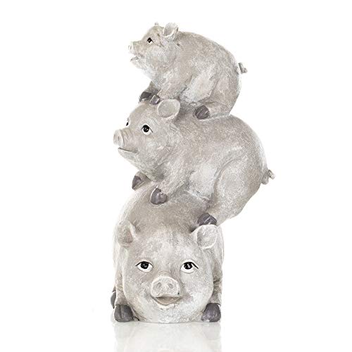 Statuette de jardin cochons en résine aspect pierre gris clair - 4