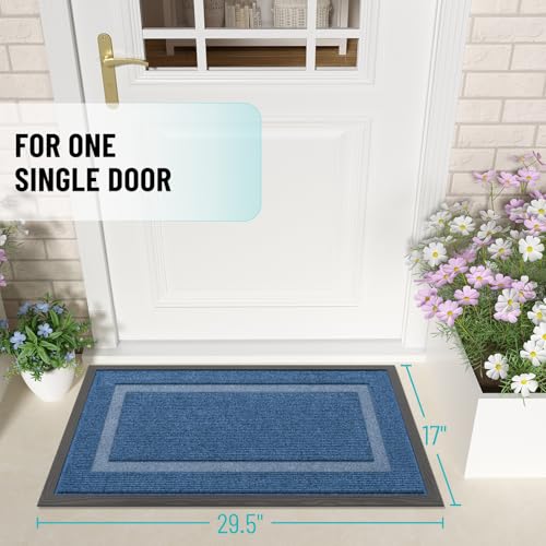 Image of OLANLY Front Door Mat Indoor Outdoor Entrance, Waterproof All-Season, All-Weather Doormat, Sturdy Natural Rubber, Fade Resistant, Low Profile, Easy Clean Patio Porch Entryway Mat, 29.5x17, Light Blue