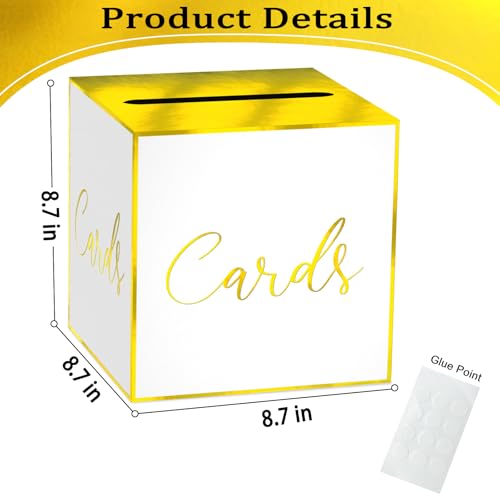 Image of White Card Box for Party, 8.7 inch Gold Foil Gift Cards Receiving Box Holder for Wedding, Bridal Shower, Graduation, Birthday, Retirement, Baby Shower, Anniversaries Party Decorations