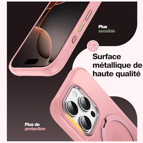 Protégez votre iPhone 16 Pro des rayures avec cette coque rose MagSafe à support - 6