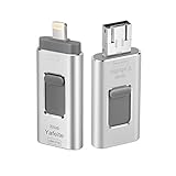 Yafeite Memory stick Flash Drive Thumb External Storage Expansion Connector for iPhone iOS PC Android 32GB 3 in 1(Silver)