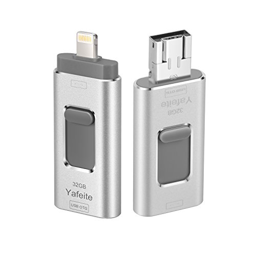 Yafeite Memory stick Flash Drive Thumb External Storage Expansion Connector for iPhone iOS PC Android 32GB 3 in 1(Silver)