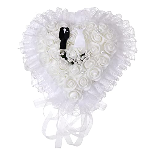 Haofy Elegante Blanco en Forma de Corazón para Boda, Novio, Novia, Anillo, Almohada, Cojín, Caja, Soporte para Anillo, Soporte para Anillo en Forma de Corazón (Blanco)
