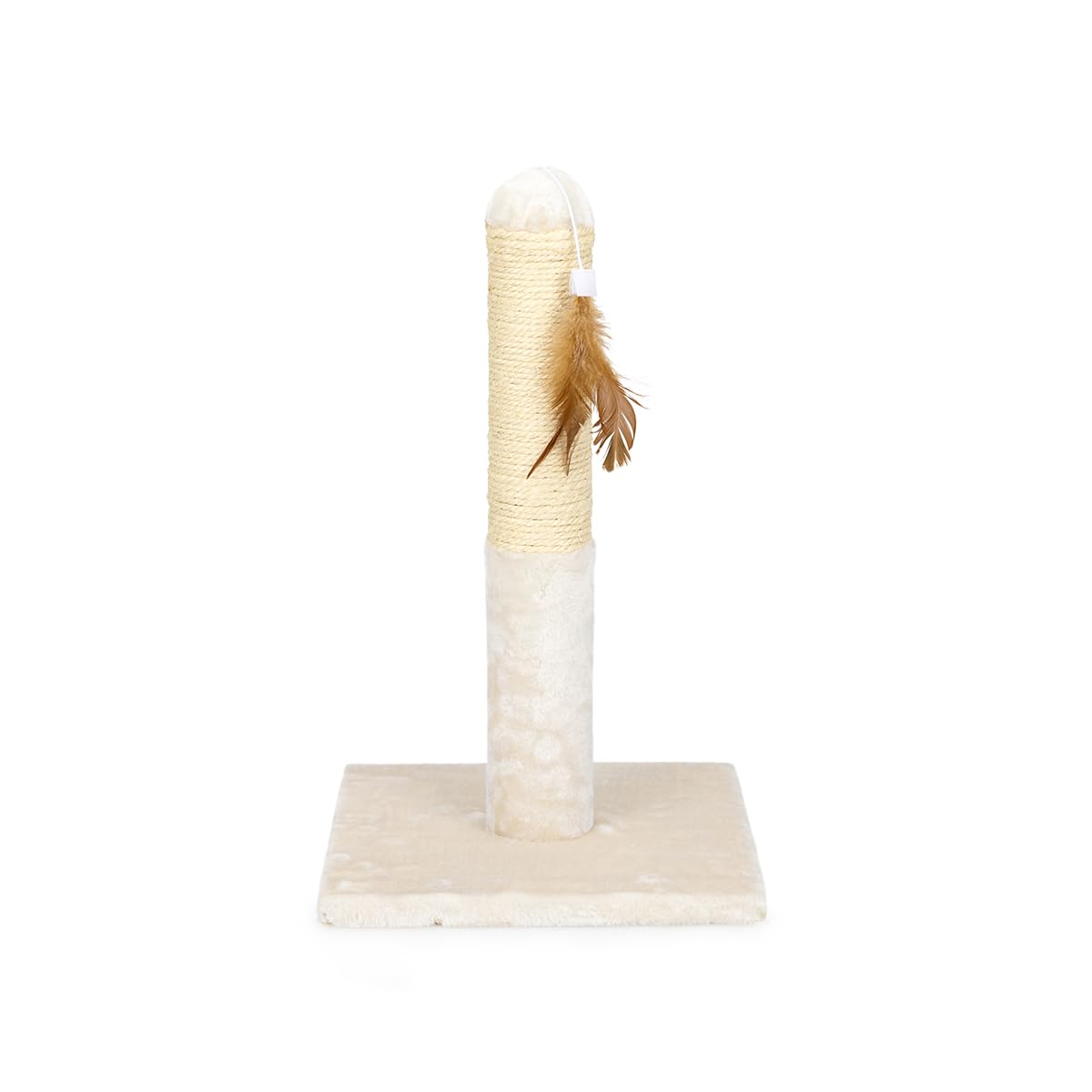 Petface Cat Scratch Post with Feather for Cats or Kittens, Cream, 48.5H x 30W x 30D cm