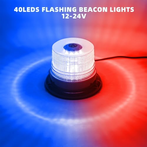 Image of 1-Pcs Red /Blue LED Beacon Lights 12-24V Warning Safety Flashing Emergency Roadside Strobe Mini Light Bar with Magnetic Base for Police Snow Plow Truck Vehicles Forklift Tractor