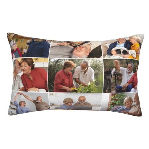 Customised Rectangle Pillow Case Cushion Covers with 9 Collage Photos & Text Print, Design Your Own Pillowcase, Personalised Gifts for Birthday Father Mother's Christmas Valentine's Day