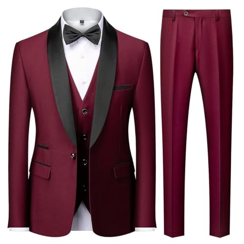 KUDMOL Costume Homme 3 pièces Mariage Slim Fit Smoking d'affaires à Un Bouton Men Suits 3 Piece Couleur Unie pour Fête Confort Blazer Veste et Pantalon...