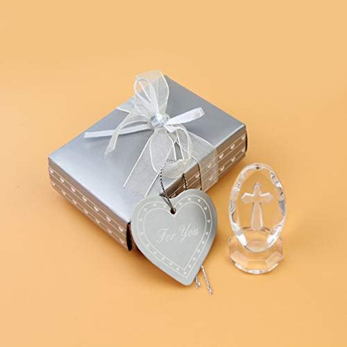 VOSAREA 2pcs Crystal Cross Figurines Religious Cross Statues Decorative Table Cross Ornaments Crystal Baptism Gifts for Office Home