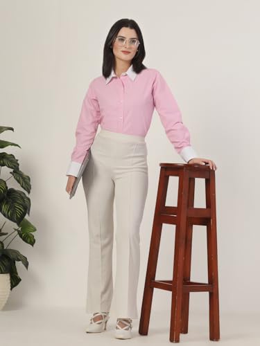 Image of Style Quotient Women Stripe Polycotton Regular Fit Colorblock Formal Shirt