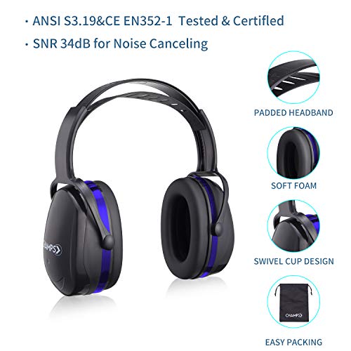 Shooting Earmuff, Champs Noise Reduction Safety Ear Muffs, Hearing Protection, Adjustable Headband, Nrr 29Db Rated For Construction Work Shooting Range Hunting [Blue] #TOP1