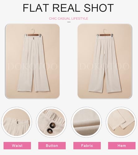 Dokotoo Womens Linen Pants Casual Loose Wide Leg Pants for Women Elastic Waist Palazzo Pants Trousers with Pockets4