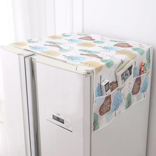 Image of HOKIPO Large Fridge Cover Top | For Bigger Double Door Refrigerator | Waterproof, Printed with 6 Side Pockets, Size Large 180x62 cm, Nature Trees (AR-5876-D2)