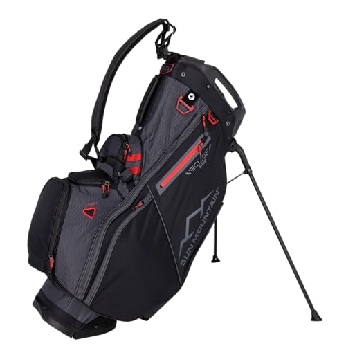 Sun Mountain Men's C130 VLO Lightweight Stand Golf Bag 15-Way Top - 9 Pockets, Single Strap System, Push-Electric-Riding Cart Compatible Compression Base, 2025 Model - Steel-Black-Red
