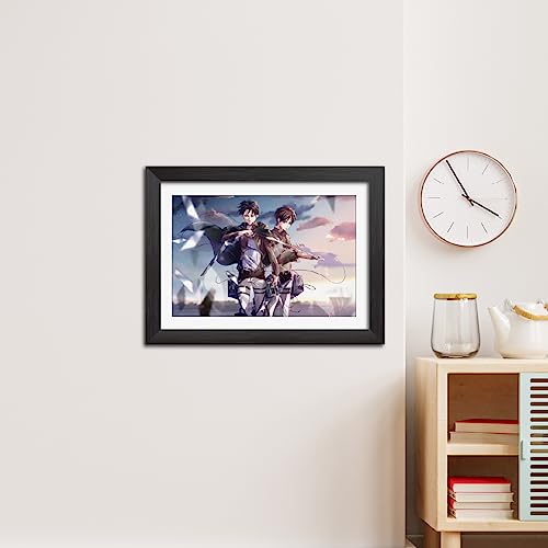 Image of TenorArts Eren and Levi Poster Attack on Titan Anime Posters Laminated Photo Frame Painting with Matt Finish Black Textures (12inches x 9inches)