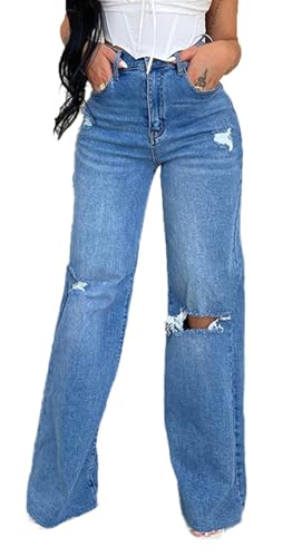 Womens High Waisted Ripped Baggy Fringe Denim Wide Leg Pants 2025 Lady Loose Distressed Trendy Boyfriend Jeans