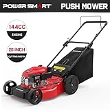 PowerSmart Gas Lawn Mower, 21-Inch Push Mower with B&S 140cc Engine, Steel Deck, 3-in-1 Bag/Mulch/Rear Discharge, 6 Height Positions, 10” Rear Wheels