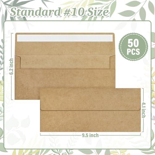 Image of Mulbozy 50Pcs #10 Kraft Envelopes Letter Size Windowless Self Seal Security