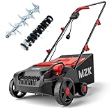 MZK 13-inch 13-Amp 2-in-1 Electric Dethatcher and Scarifier w/Removeable 4-Position Height Adjustment,Lawn dethatcher w/8-Gallon Thatch Collection Bag,Keep Lawn Health (DS13A04)