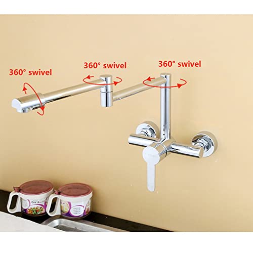 Robinet de cuisine mural pliable laiton chromé économie d'eau