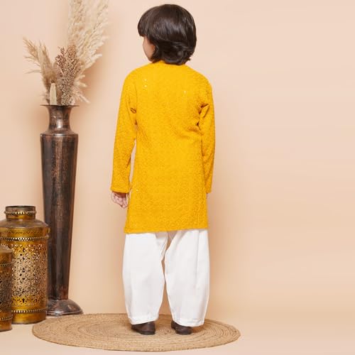 Image of AJ DEZINES Kids Kurta Pajama Set For Boys | Embroidery Chikankari Kurta Set | Traditional & Festive Outfit | Cotton Stylish Boys Kurta Pyjama | Perfect For Festivals Wedding & Family Function