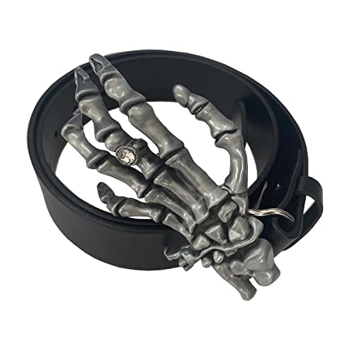 Cinturón de mano con diseño de calavera de diamantes de imitación de estilo vintage con cinturón de piel auténtica para hombre, De color negro, XXL Cover