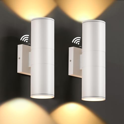 DAKAFUL Dusk to Dawn Outdoor Lighting Sensor Wall Lights 2Pack, 12W 2700K Integrated LED Cylinder Up Down Lights Outdoor, IP65 Waterproof Aluminum Exterior Wall Sconce for Porch Patio.