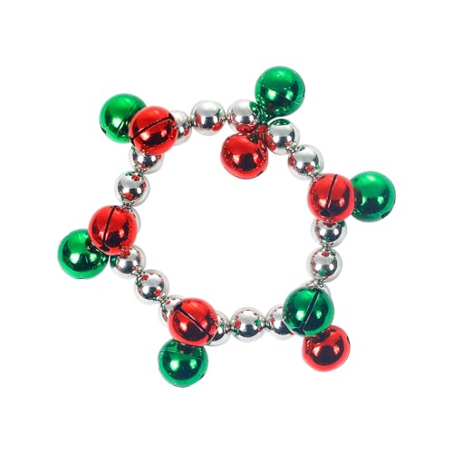 Image of IMINI Jingle Bell Christmas Bracelets for Women Girls Green Red Silvery Color Tinkle Bell Ball Beaded Silver Plated Charm Stretch Belastic Bracelet Xmas Decoration Holiday Party Jewelry (Small)