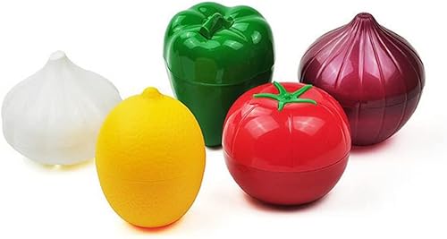 Juego de 5 recipientes para frutas, almacenamiento de cebollas, almacenamiento de verduras, cebolla, limón, pimiento verde, tomate, contenedor de