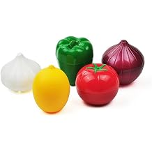 OUKEYI 5-Piece Set Fruit Container Refrigerator,Onion Storage, Vegetable Storage, Onion, Lemon, Green Pepper, Tomato, Garlic Storage Container, Refrigerator Preservation