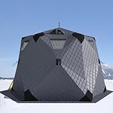 Refugio portátil aislado para pesca en hielo con gato de estufa y piso, diseño hexagonal para 6-8 personas, campamento de invierno