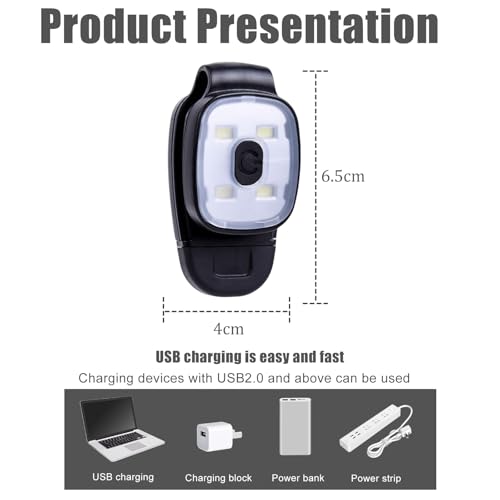 2 Stück LED Clip Lampe Outdoor, LED Stirnlampe mit 3 Lichtmodi USB Wiederaufladbar Nacht LED Lauflichter Klein Taschenlampe Sicherheitslicht für Wandern Camping Laufen Jogger Rucksack Angeln Kletter