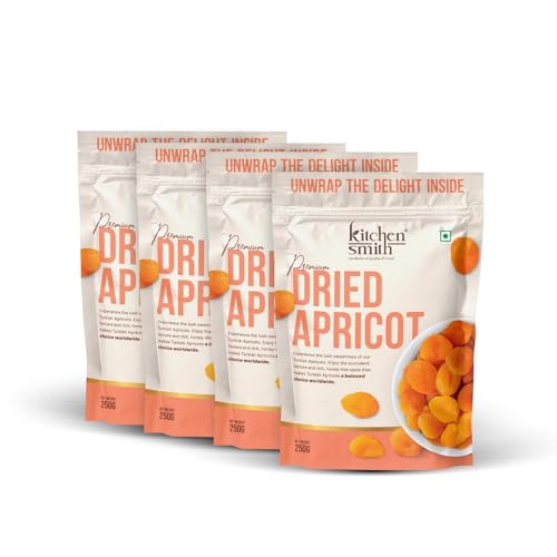 Image of KitchenSmith Dried Apricot - Pack of 4 (250gm Each) | Exotics Apricots Dry Fruits, Dry Apricot, Seedless Apricots & Jardalu | Naturally Sourced, No Added Sugar, Rich In Vitamins & Juicy