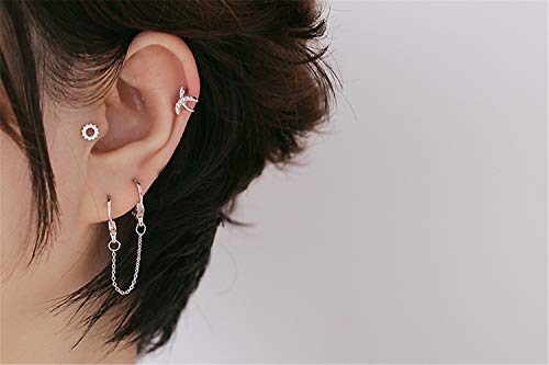 Minimalist Double Hoop Earrings for Women Girls Men Sterling Silver Pair Small Hoops Dangle Chain Drop Dangle Cartilage Second Hole Fashion Personalized Punk Jewelry 1 Piece2