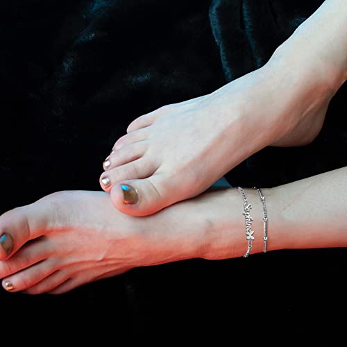 Extreqoda Personalized Name Ankle Bracelets For Women Stainless Steel Layered Anklets Customized Gifts For Women 8.7”-10.7” #TOP1