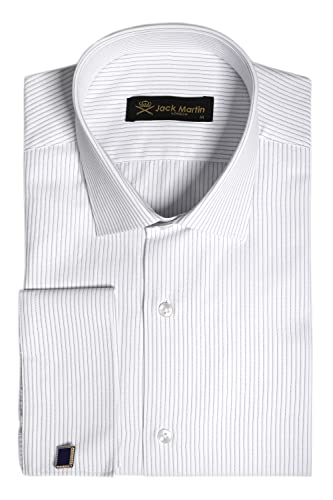 Jack Martin - Camisas de rayas con gemelos - Camisas formales de corte delgado para hombre, azul marino, XL Cover