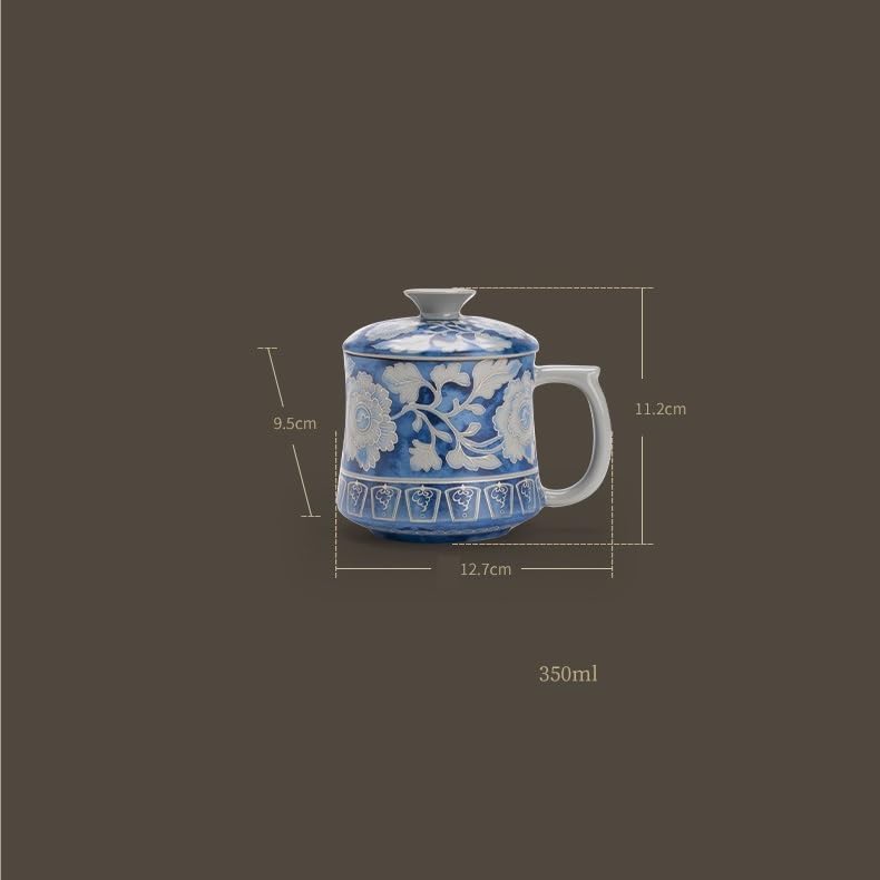 Tea Cup Ru Kiln Yuan Blue and White Office Host Handle Drinking Ceramic Set Soaking Container