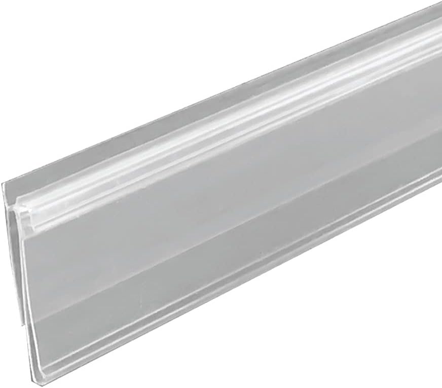 Shelf Label Strip with Shelf Talker Gripper, 25 Pack Snap-in 1.25”H Shelf Label Holder Strips for Metal Wood or Plastic Gondola Shelf with Price Tag Channel, Clear PVC Sign Holder for 48” Long Shelf