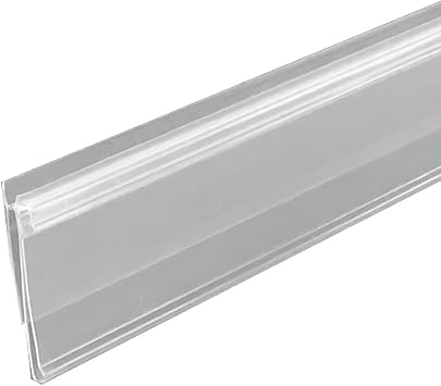 DGS Retail Gondola Shelf Strip with Shelf Talker Gripper 100 Pack, 48 Long by 1.25 High Clear PVC Label Holder, Snap In Design for Retail Gondolas with Tag Channels