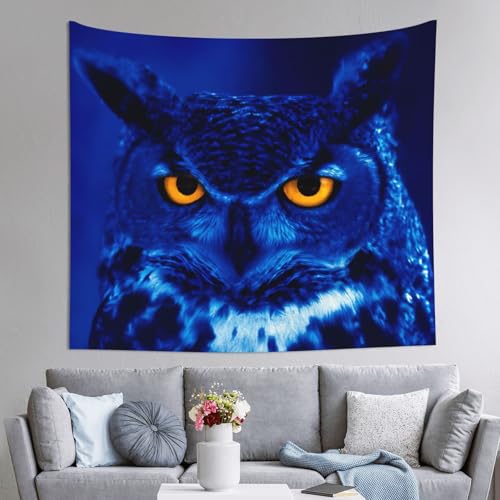Grand tissu mural hibou bleu drapé déco chambre adulte ado 152x130
